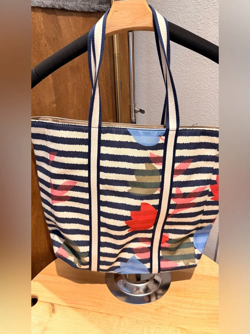Talbots Flowers & Stripes Canvas Tote Bag striped pattern colorful floral